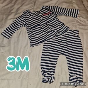 Perry Ellis Infant 3m 2Piece Pj Footed Long Sleeve Sleeper Set Striped Elastic
